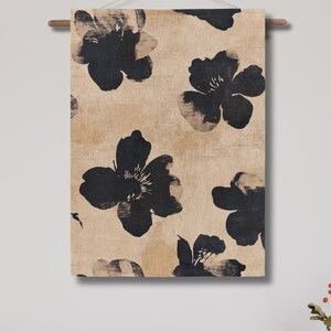 Abstract Flower Woven Wall tapestry; Modern Floral Art Wall Hanging in Beige and Black