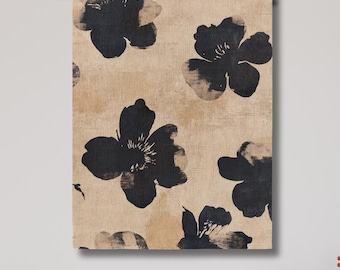 Abstract Flower Woven Wall tapestry; Modern Floral Art Wall Hanging in Beige and Black