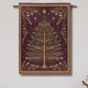 Art Nouveau Christmas Tree Woven Wall Tapestry; Festive Holiday Wall Hanging