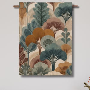 Botanical Art Deco Woven Wall Tapestry; Modern Abstract Wall Hanging with Earthy Colors