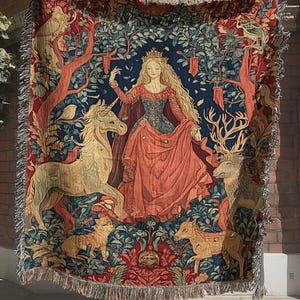 Lady and the Unicorn Tapestry, Medieval Tapestry, Historical Wall Hanging, Vintage Woven Blanket, Historical Home Decor, Medieval Wall Decor immagine 1