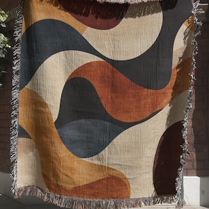Artristic Woven Wall Hanging with Earthy Tones, Abstract Woven Throw Blanket, Large Mid Century Modern Tapestry, Boho Home Decor Gift