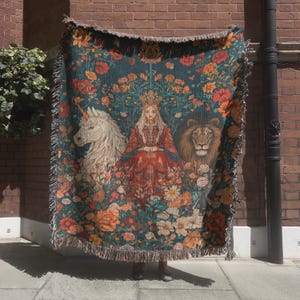Lady and the Unicorn Tapestry, Medieval Tapestry, Historical Wall Hanging, Fantasy Woven Blanket, Historical Home Decor, Bohemian Wall Decor