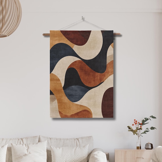 Artristic Woven Wall Tapestry with Earthy Tones; Abstract Modern Wall Hanging