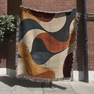 Artristic Woven Wall Hanging with Earthy Tones, Abstract Woven Throw Blanket, Large Mid Century Modern Tapestry, Boho Home Decor Gift
