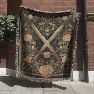 Medieval Tapestry Broad Sword, 100 % Cotton Woven Blanket, Chivalry and Heritage Theme, Vintage Wall Hanging, Knight Decor, Fantasy Home