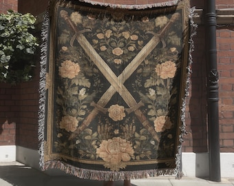 Medieval Tapestry Broad Sword, 100 % Cotton Woven Blanket, Chivalry and Heritage Theme, Vintage Wall Hanging, Knight Decor, Fantasy Home