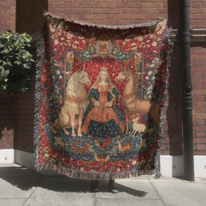 Lady and the Unicorn Tapestry, Medieval Tapestry, Historical Wall Hanging, Vintage Woven Blanket, Historical Home Decor, Medieval Wall Decor