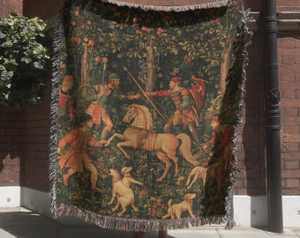 Medieval Unicorn Woven Tapestry, Vintage Unicorn Tapestries, The Unicorn Defends Himself Wall Decor, Historical Tapestry, Medieval Wall Art