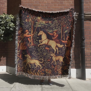 Medieval Unicorn Woven Tapestry, Vintage Wall Hanging, Historical Home Decor, Historic Medieval Wall Decor, Lady and the Unicorn Tapestries