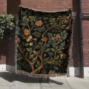 Green Forest Tapestry, Enchanted Woodland Woven Blanket, Botanical Leaf Throw Blanket, Dark Moody Woods Wall Hanging, Dark Academia Decor