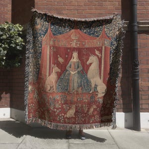 Medieval Unicorn Tapestry, Unicorn Woven Throw Blanket, Lady and the Unicorn, Renaissance Fair Decor, Medieval Home Decor, Unicorn Art