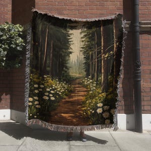 Dark Woodland Tapestry Blanket, Enchanted Forest Woven Throw, Botanical Fairycore Wall Hanging, Whimsigoth Greenery Wall Decor