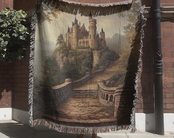 Medieval Castle Woven Tapestry, Castlecore Woven Throw Blanket, Fantasy Art Gothic Home Decor Gift, Dungeons and Dragons Fans Wall Hanging