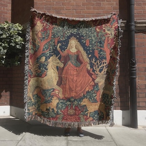 Lady and the Unicorn Tapestry, Medieval Tapestry, Historical Wall Hanging, Vintage Woven Blanket, Historical Home Decor, Medieval Wall Decor