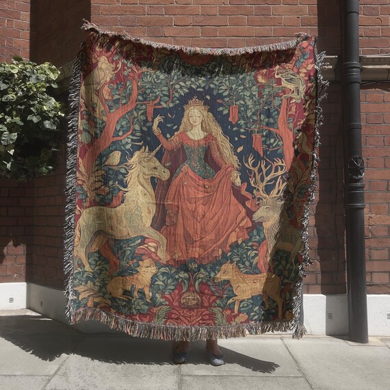 Lady and the Unicorn Tapestry, Medieval Tapestry, Historical Wall Hanging, Vintage Woven Blanket, Historical Home Decor, Medieval Wall Decor