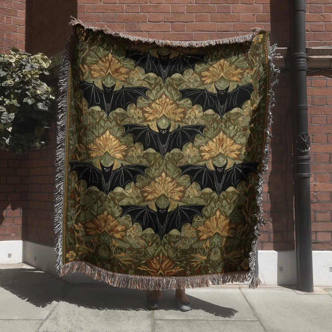 Bat Blanket Pattern Gothic Bats Pattern Tapestry; Vintage Art Nouveau Style Woven Blanket ...