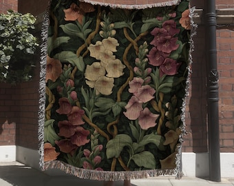 Gothic Garden Woven Blanket, Poisonous Plants Tapestry, Floral Garden Blooms Wall Hanging, Nature Inspired Textile Art, Witchy Home Decor