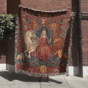Lady and the Unicorn Tapestry, Medieval Tapestry, Historical Wall Hanging, Vintage Woven Blanket, Historical Home Decor, Medieval Wall Decor