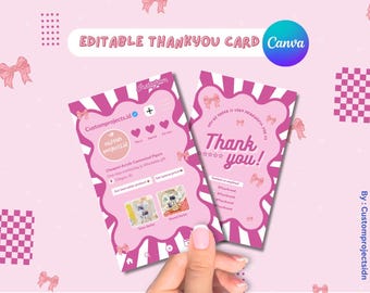 Sjabloon PINK WAVE-bedankkaarten | Roze schatje ontwerp ik direct downloaden | Canvassjabloon | Afdrukbaar | Gratis 2 ontwerp