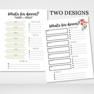 Printable Family Menu, Weekly Meal List, Fridge Forecast, What&#39;s for Dinner, Breakfast Lunch, Menu Board, Weekly Meal Planner, Kitchen Menu