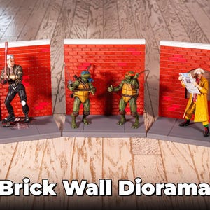 Brick Wall Diorama - Modular Sidewalk and Street Action Figure Display - 1/12 Scale Custom Display for Collectable Figures, Toy Photography