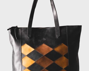 Bolso tote utilitario de piel etíope: bolso artesanal para el día a día.