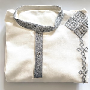 Simply Habesha Men’s Shirt | White with Silver Tibeb