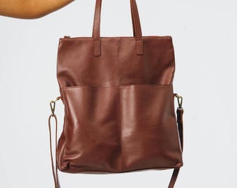 Bolso tote plegable de cuero etíope hecho a mano: bolso de hombro artesanal africano color burdeos