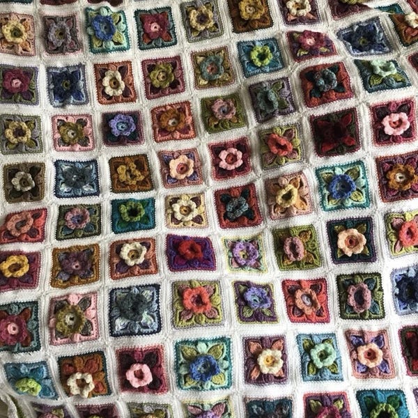 Handmade crochet blanket floral motif