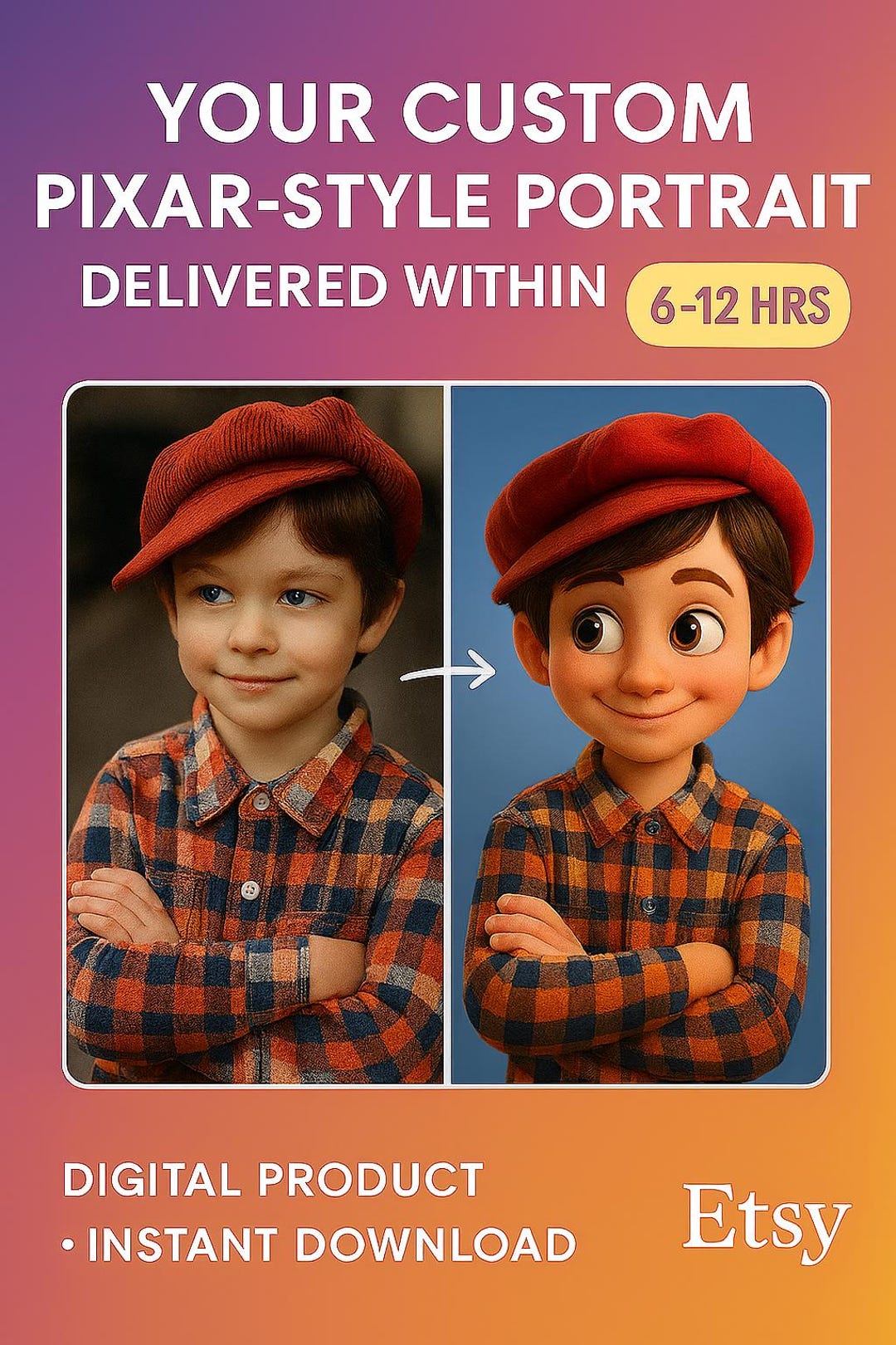 Custom Pixar Style Cartoon Portrait | Personalized Digital Artwork of ...