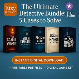 5 Game Murder Mystery Bundle | Printable Detective Case Files | Escape Room Style Puzzles | Date Night & Game Night | Instant Download
