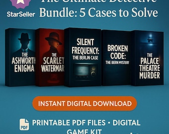 5 Game Mystery Bundle, Printable Murder Mystery , Cold Case Files, Party Game & Couples, Holiday Party Game, At Home Escape Room Game