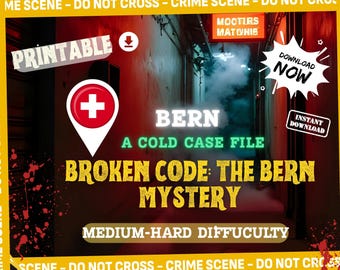Caso sin resolver, Misterio de asesinato imprimible, El misterio de Bern, 7 sospechosos, Escape room en casa, Descarga instantánea, Juego para fiestas navideñas