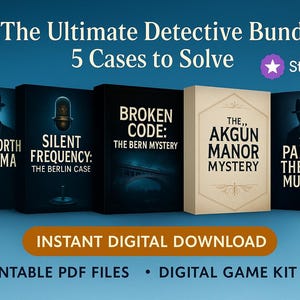 5-Pack Detective Games Bundle | Printable Cold Case Files | Murder Mystery Party Kit for Adults | Escape Room Puzzles | Instant Download