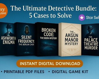 5-Pack Detective Games Bundle, Printable Cold Case Files, Murder Mystery Party Kit, Escape Room, Instant Download, Holiday Party Game