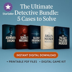 5 Game Detective Party Bundle | Printable Murder Mystery, Escape Room | Cold Case Files | Game Night for Adults & Couples | Download