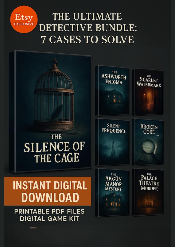 7 Game Detective Bundle, Cold Case File Mystery, Instant Download, Printable Detective Game, 7 Unsolved Detective , Holiday Party Game