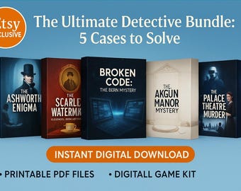 Paquete de 5 juegos de casos sin resolver, kit imprimible de misterio y asesinato, juego de detectives para adultos, descarga instantánea, juego para fiestas navideñas