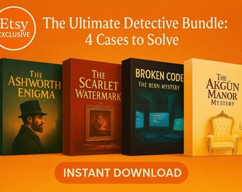 4 Game Mystery Bundle, Printable Detective Cold Case Files, Escape Room, Adults & Couples, Instant Download, Christmas Party Game