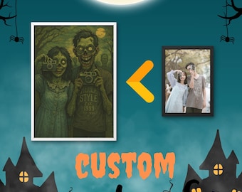 Custom Zombie Portrait from Your Photo, Funny Undead Artwork for Couples, Families, Pets & More, Halloween Gift, Digital Download Custom Zo