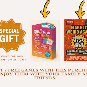 Puede incluir: Imagen promocional con dos cajas de juegos de cartas y una oferta especial. La caja Queen Mom Challenge muestra 106 cartas, mientras que la caja Make It Weird Again destaca 175+ cartas &uacute;nicas. La imagen tambi&eacute;n incluye una oferta especial.
