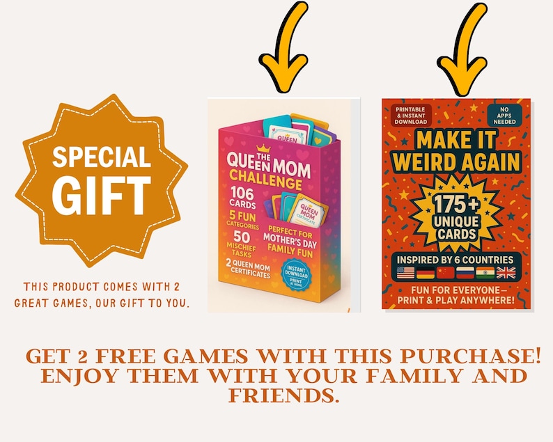 Puede incluir: Imagen promocional con dos cajas de juegos de cartas y una oferta especial. La caja Queen Mom Challenge muestra 106 cartas, mientras que la caja Make It Weird Again destaca 175+ cartas &uacute;nicas. La imagen tambi&eacute;n incluye una oferta especial.