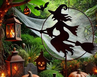Halloween Witch Silhouette Garden Decor with Spooky Accents