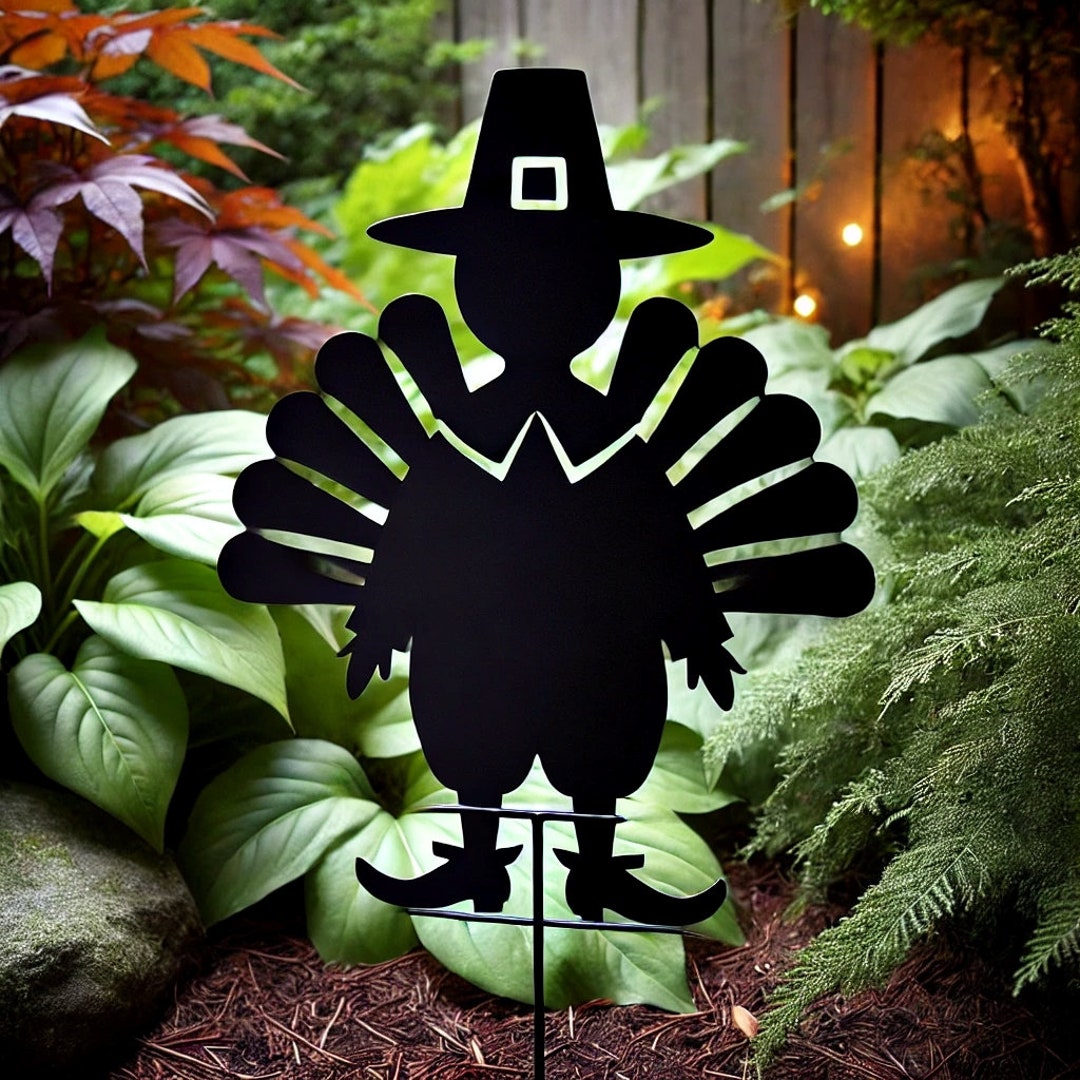 Black Silhouette Pilgrim Garden Stake - Whimsical Thanksgiving Decor - Etsy