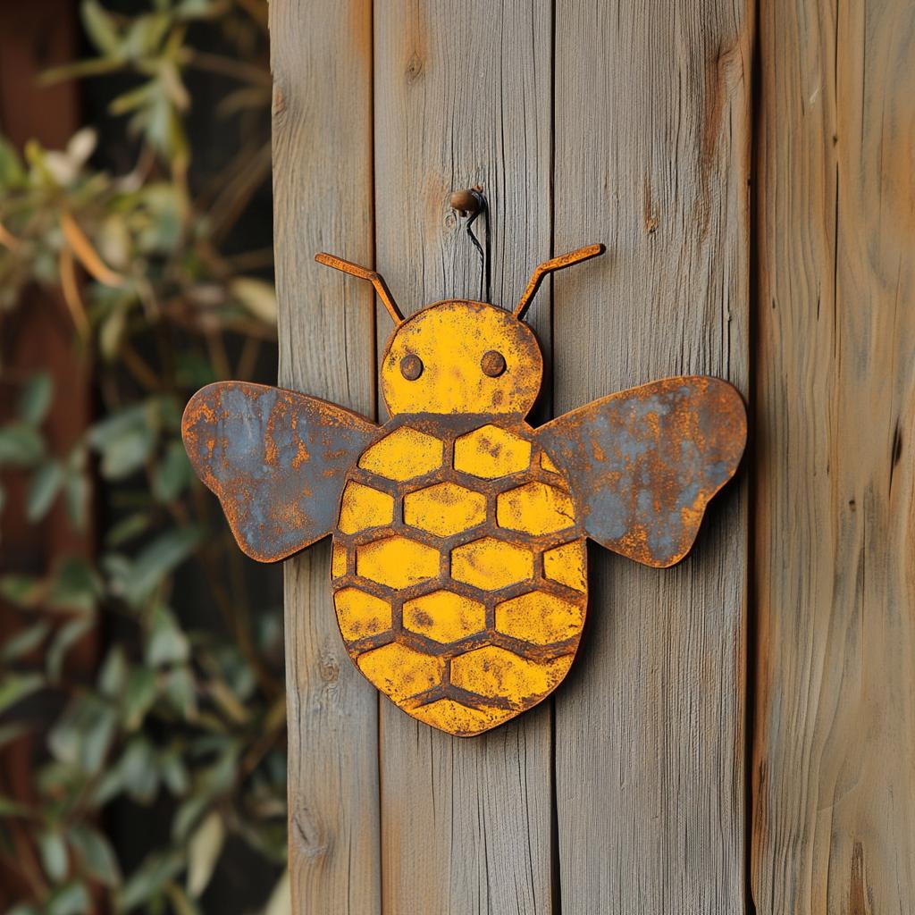 Décoration Murale Abeille En Fer Forgé - 19x13 Cm - Ornement De Jardin Suspendu, Ailes Vertes Réalistes - Pour Clôture, Mur Et Extérieur - 5