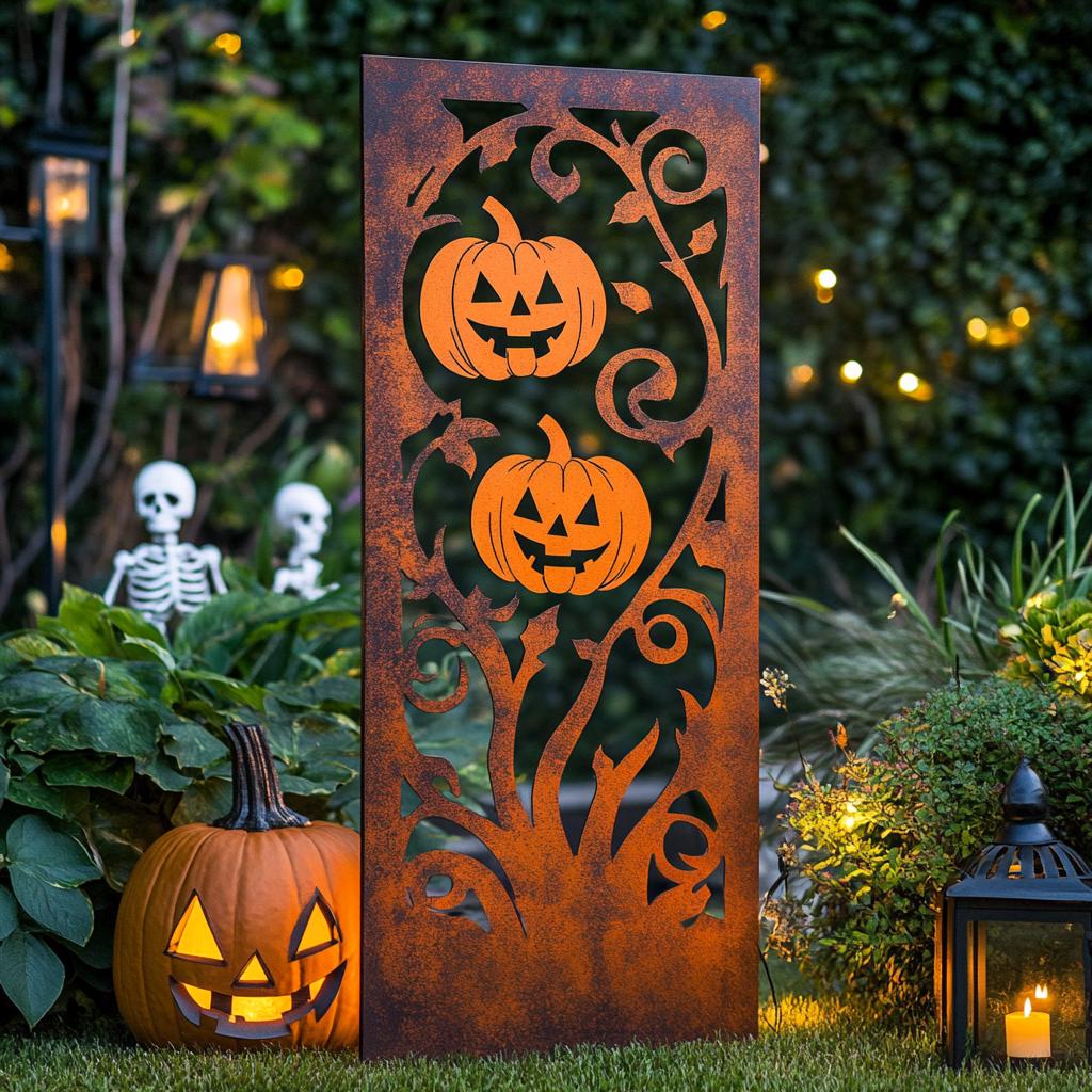 Rustic Halloween Pumpkin Metal Garden Panel - Garden Decor - Etsy