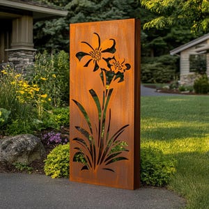 Panel de metal rústico con diseño floral para jardín - Decoración de jardín