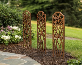 Set of 3 36&quot; Rustic Floral Metal Garden Panels - Garden Stake