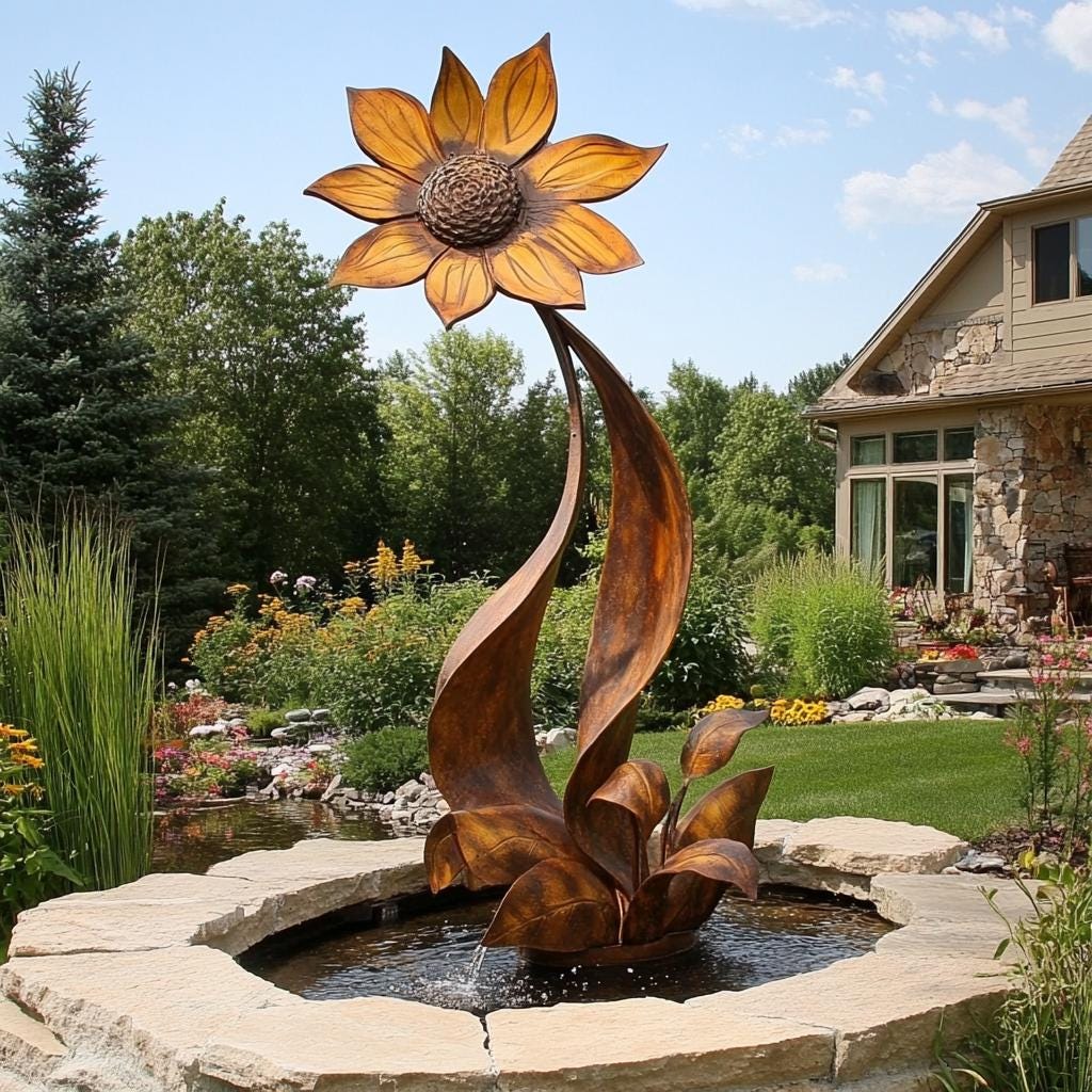 Radiant Sunflower Fountain Sculpture - Garden Decor